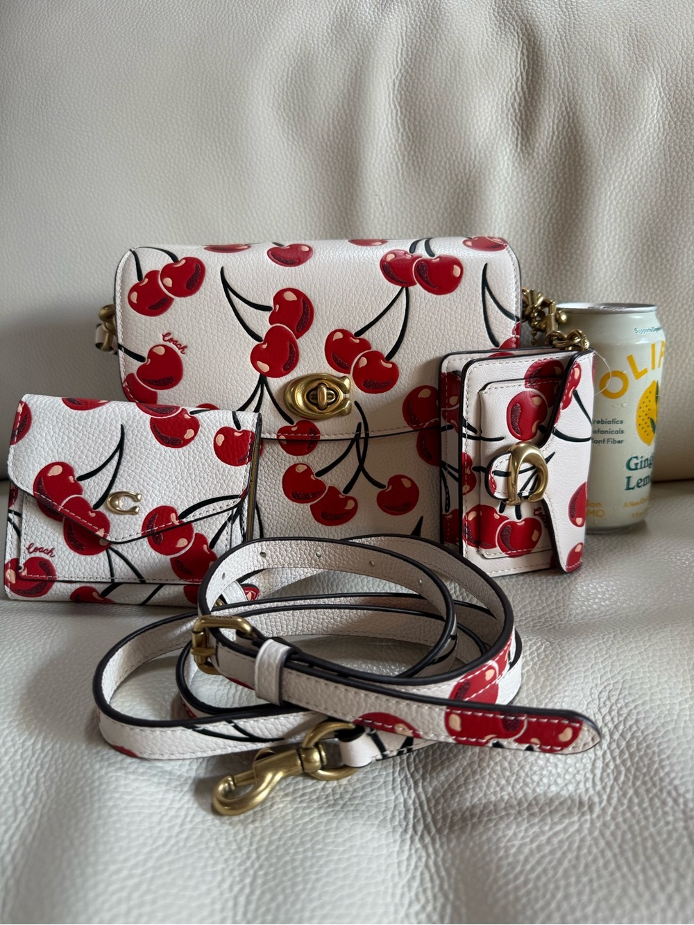 Coach White Crossbody Bag with Red Cherry Print